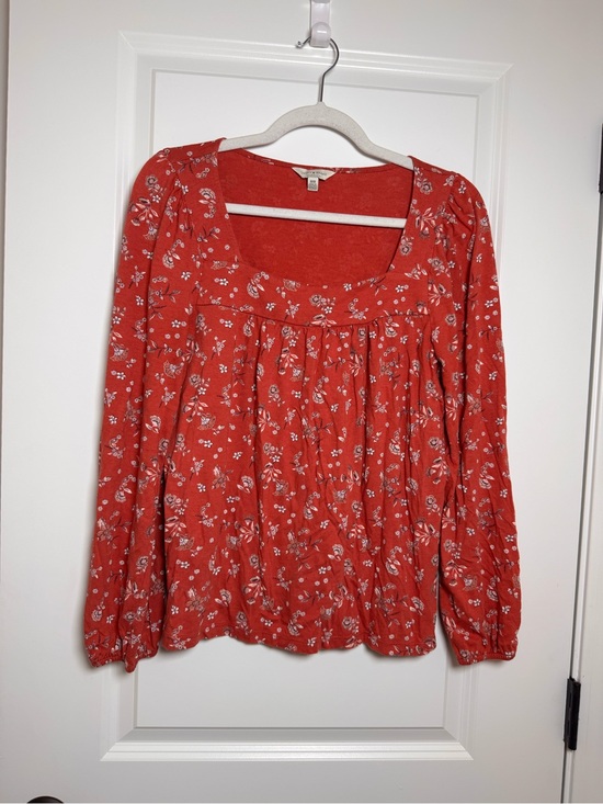 Lucky Brand Tops - Lucky Brand Coral Floral Scoop-Neck Long Sleeve Top